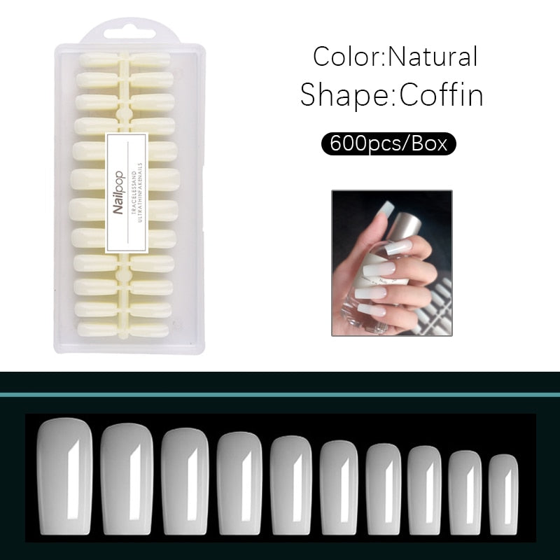 Nailpop Nail Tips Semi-Matt Press on Nails Coffin Tips Full Cover False Nails Almond Nail Art Boxed Fake Nails 576/600pcs