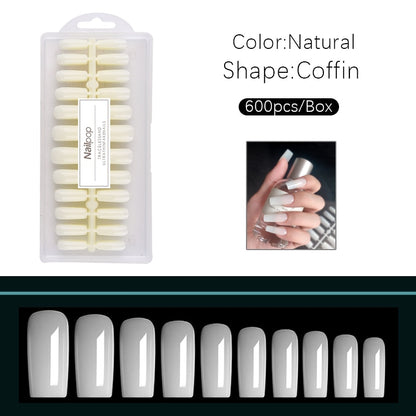 Nailpop Nail Tips Semi-Matt Press on Nails Coffin Tips Full Cover False Nails Almond Nail Art Boxed Fake Nails 576/600pcs