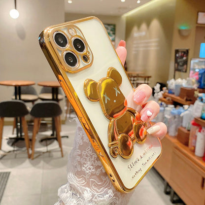 For iPhone 12 11 13 Pro Max X XR XS Max 7 8 Plus SE 2020 Fashion Cartoon Cover Luxury cute Violent Bear Plating Clear Phone Case