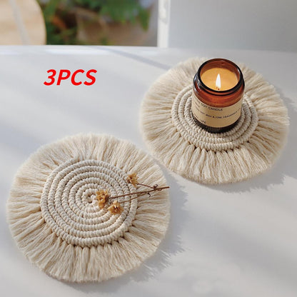 Home Creative Cotton Braid Coaster Handmade Macrame Cup Cushion Bohemia Style Non-slip Cup Mat