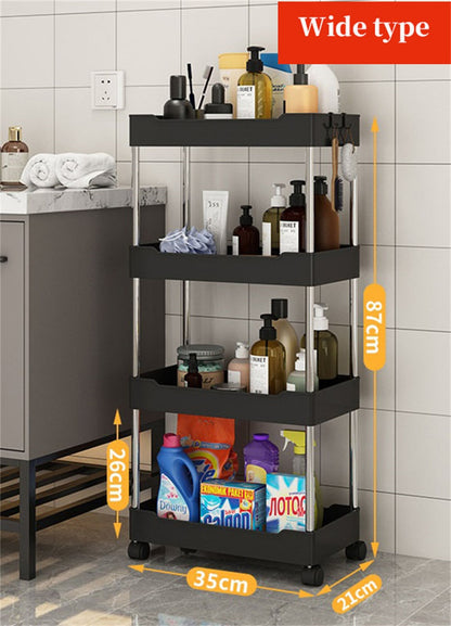 3/4 Tier Rolling Utility Cart Storage Shelf Movable Gap Storage Rack Kitchen Bathroom Slim Slide Organizer Shelf Livingroom Rack