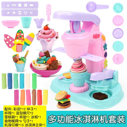 Children&#39;s Pretend Play Piggy Noodle Machine Family Play House Toy Set Colored Clay Plasticine Ice Cream Machine Mold Toys Gift