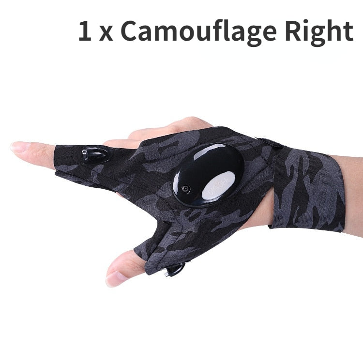 Adjustable Night Lighting Work Fishing Gloves LED Flashlight Gloves Outdoor Gear Cycling Waterproof Durable Fingerless Gloves