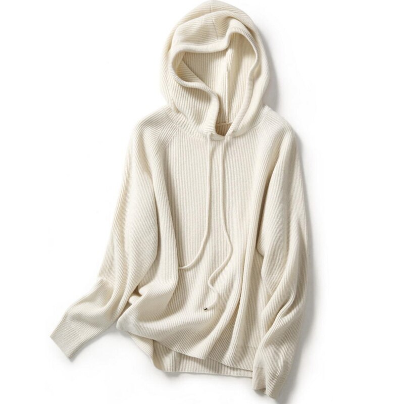 autumn winter hooded cashmere sweater female pullover loose 100% pure wool hoodie languid lazy wind knitting base hoodie