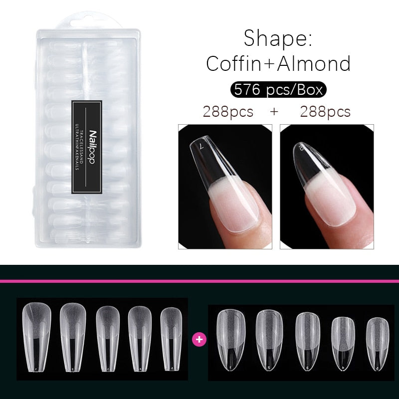 Nailpop Nail Tips Semi-Matt Press on Nails Coffin Tips Full Cover False Nails Almond Nail Art Boxed Fake Nails 576/600pcs