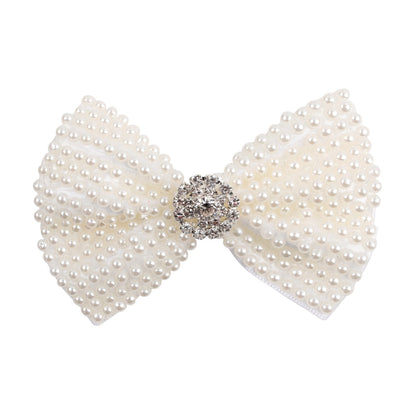 White Pearl Hair Bows With Hair Clips For Girls Kids Boutique Layers Bling Rhinestone Center Bows Hairpins Hair Accessories