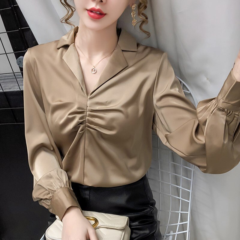 Blouse Women Long Sleeve V-Neck Office Blouse Shirt Chiffon Blouse Tops Blusas Mujer De Moda 2021 Tops Women Clothing Blusa D955