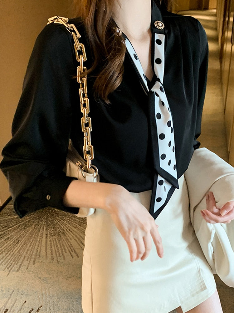 Long Sleeve Women White Chiffon Blouse Shirt V-Neck Blouse Women Blusas Mujer De Moda 2022 Women Tops Blouses Femme Shirts F360