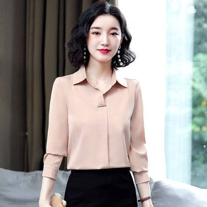 Long Sleeve Chiffon Blouse Shirt Women Tops Blouse Women Blusas Mujer De Moda 2021 Turn Down Collar Office Blouse Blusa E140