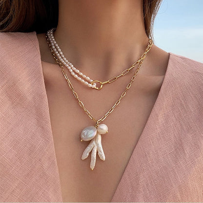 Peri&#39;sBox Natural Freshwater Pearl Necklaces Mix Round Coin Baroque Pearl Necklace for Women Gold Color Chain Necklace Delicate