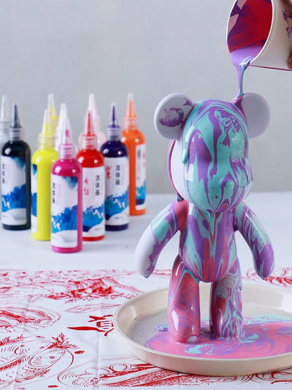 Graffiti Painted Fluid Bear Set Handmade Diy Statue Manual Parent-child Toys Fluid Painting Violent Bear Sculpture Home Decor