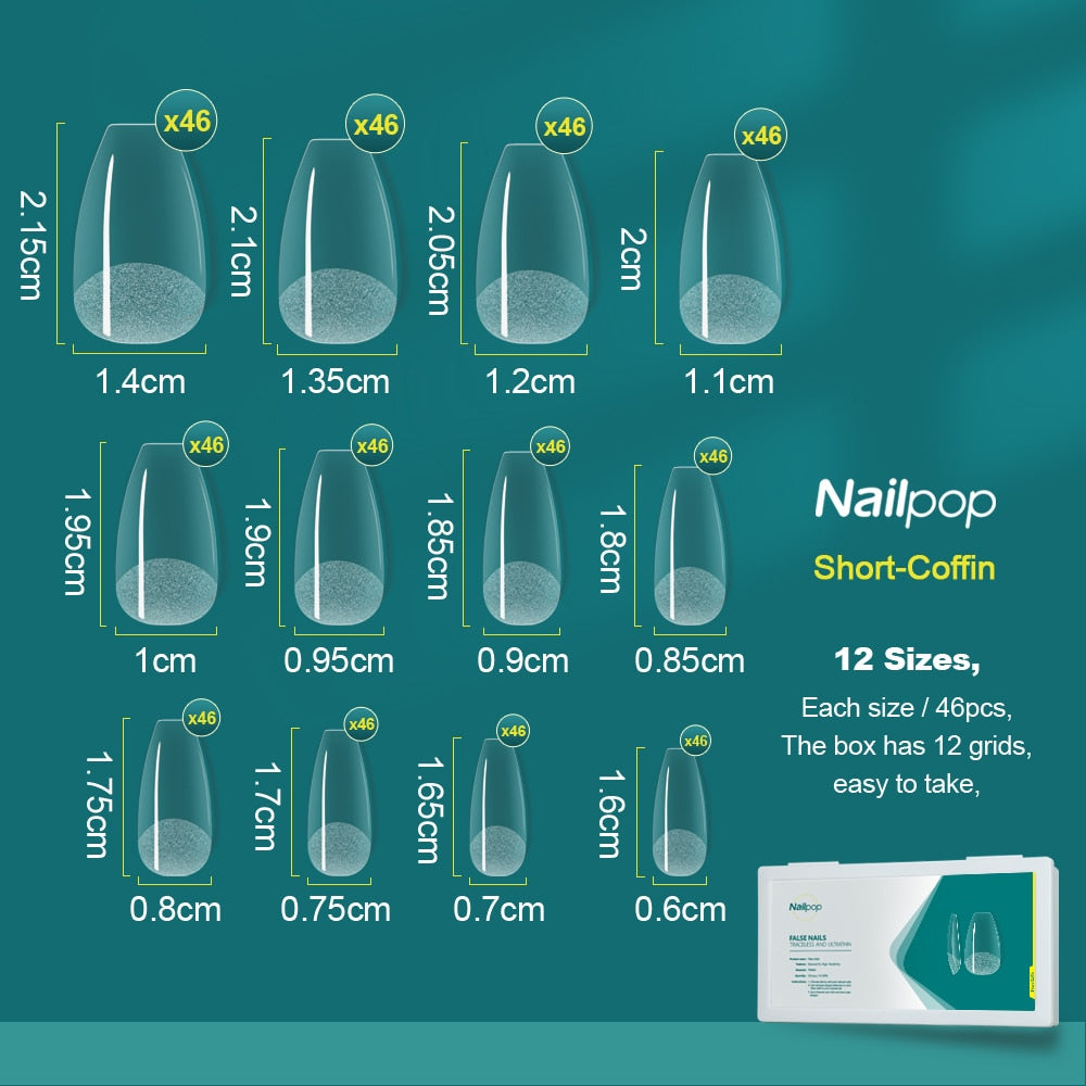 Nailpop Press on Nails Short Style 552pcs Acrylic False Nails Full Cover Artificial Nails Ladies Fingernails Manicure Art Tips