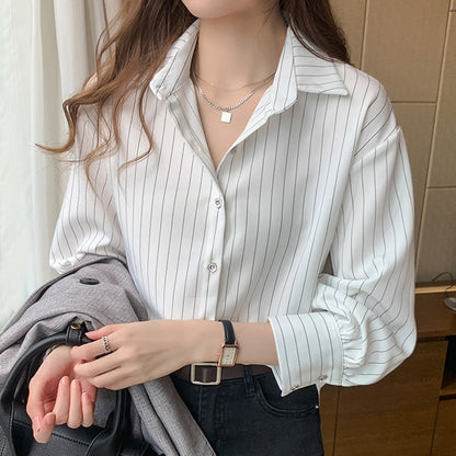 Blusas Mujer De Moda 2021 Blouse Women Turn Down Collar Office Blouse For Women Striped Chiffon Blouse Shirt Women Blouses D393