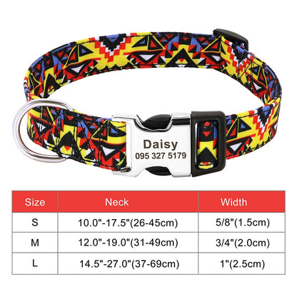 Custom Large Dog Collar Cute Print Personalized Pet Collar Nylon Puppy Dogs ID Collars Engraved Name for Small Medium Large Dog