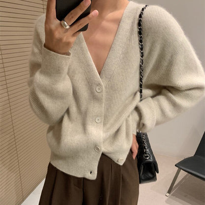 Autumn winter new cashmere cardigan women V-neck Korean blouse with loose languid sweater solid color coat