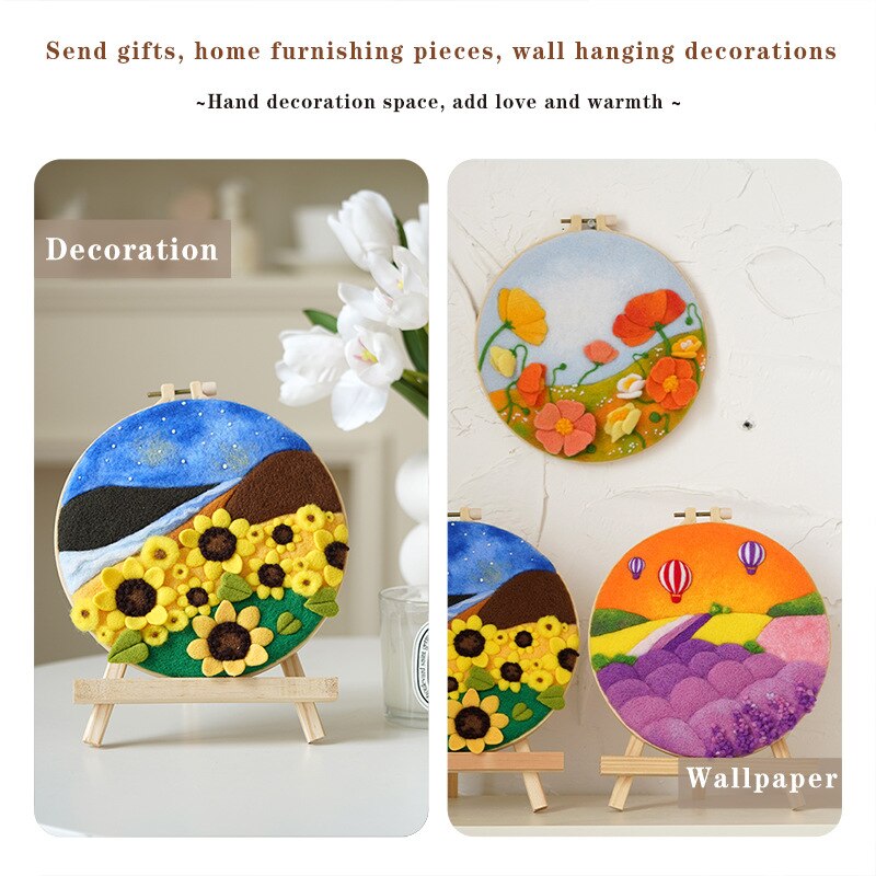 Non-Finish DIY Wool Felting Painting Needle Embroidery Poked Wool Felt Flower Material Package for Home Decors Crafts Gift