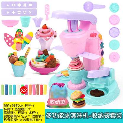 Children&#39;s Pretend Play Piggy Noodle Machine Family Play House Toy Set Colored Clay Plasticine Ice Cream Machine Mold Toys Gift