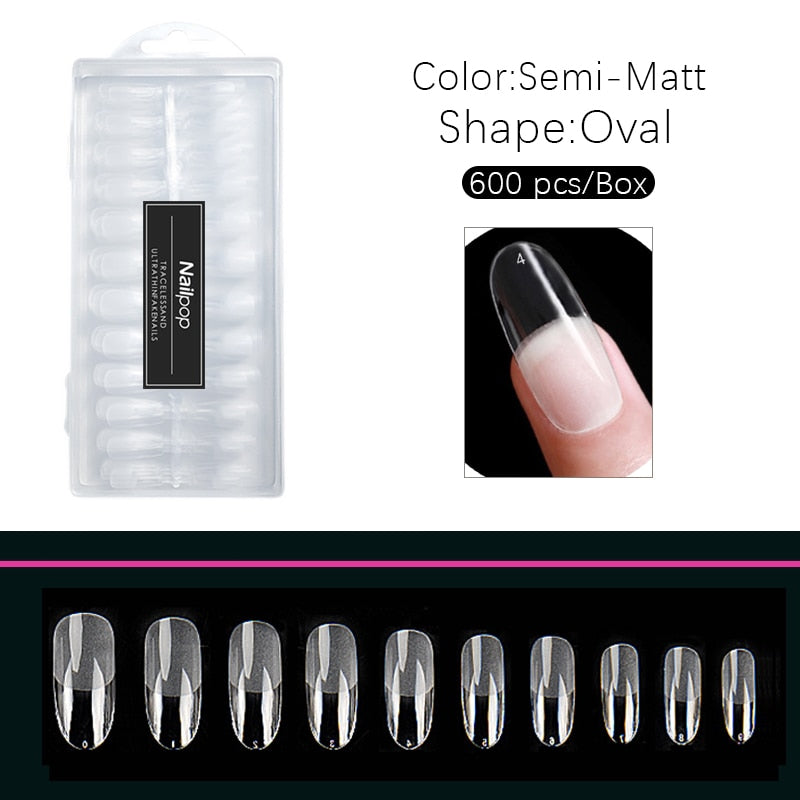 Nailpop Nail Tips Semi-Matt Press on Nails Coffin Tips Full Cover False Nails Almond Nail Art Boxed Fake Nails 576/600pcs