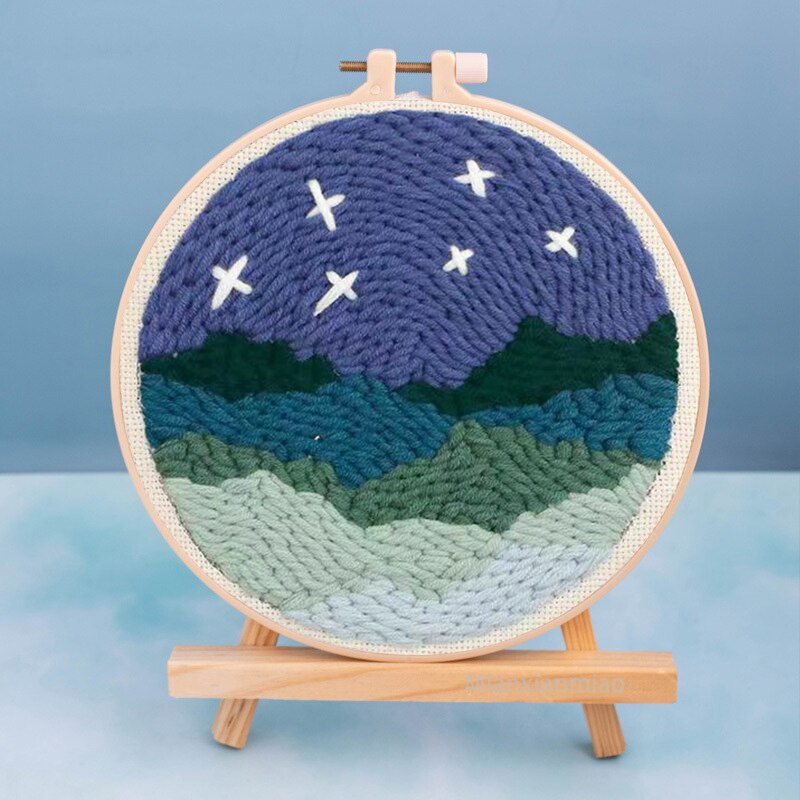 Punch Poke Needle Embroidery Kit  Scenery Starry Sky Adult Kids Children Funny Easy DIY Play Cross Stitch Set For Beginner