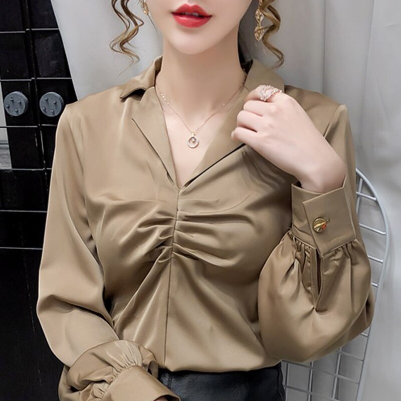 Blouse Women Long Sleeve V-Neck Office Blouse Shirt Chiffon Blouse Tops Blusas Mujer De Moda 2021 Tops Women Clothing Blusa D955