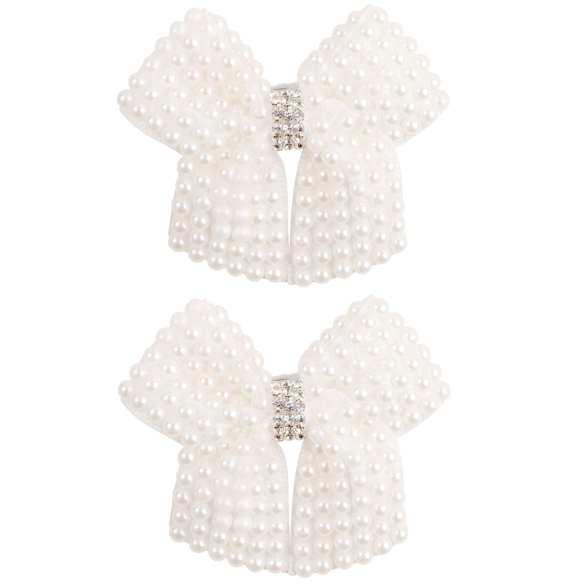 White Pearl Hair Bows With Hair Clips For Girls Kids Boutique Layers Bling Rhinestone Center Bows Hairpins Hair Accessories