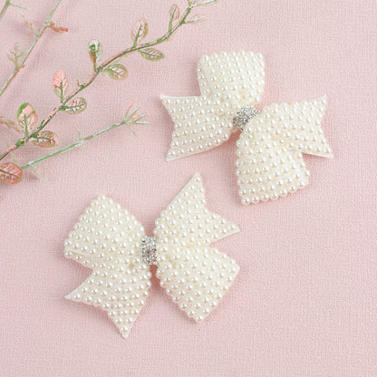 White Pearl Hair Bows With Hair Clips For Girls Kids Boutique Layers Bling Rhinestone Center Bows Hairpins Hair Accessories