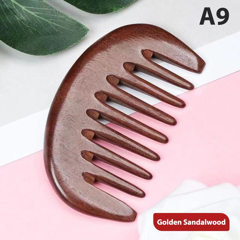 Head Meridian Massage Comb Green Sandalwood Five Wide Tooth Comb Acupuncture Therapy Blood Circulation Anti-static Smooth Hair