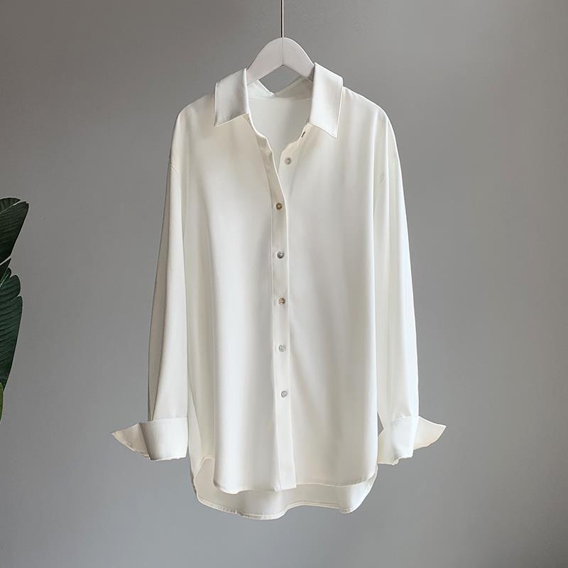 XEJ Silk Blouse for Women Retro Clothes Tunic for Women Chemise Oversize Femme Office Clothes Spring 2022 White Satin Top