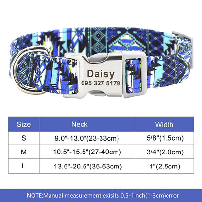 Custom Large Dog Collar Cute Print Personalized Pet Collar Nylon Puppy Dogs ID Collars Engraved Name for Small Medium Large Dog