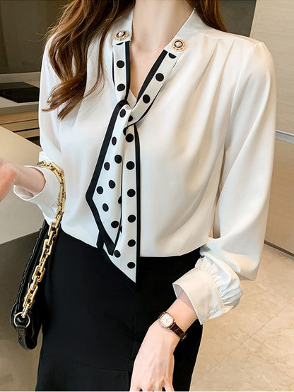 Long Sleeve Women White Chiffon Blouse Shirt V-Neck Blouse Women Blusas Mujer De Moda 2022 Women Tops Blouses Femme Shirts F360