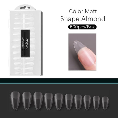 Nailpop Nail Tips Semi-Matt Press on Nails Coffin Tips Full Cover False Nails Almond Nail Art Boxed Fake Nails 576/600pcs