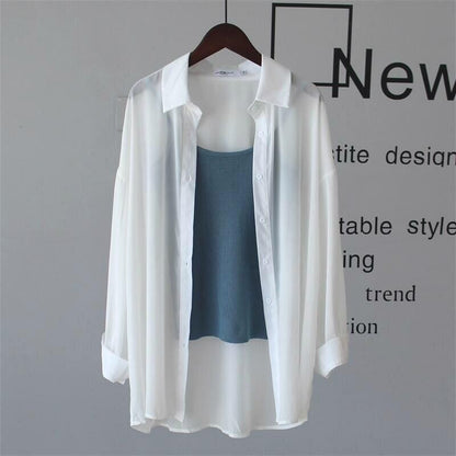 Chiffon Blouse for Women Beach Outing Cool Shirt for Women Summer Clothes Korea Ladies Long Sleeve Top Sun Protection Shirt