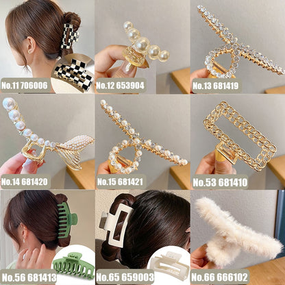 Pearl Hair Claw Set Clip for Women Gold Color Hairpins Metal Hair Accessories Geometric Hollow Pincer Barrette Crystal Clip Big