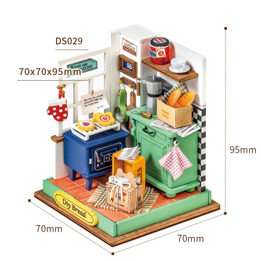 Robotime Rolife DIY Wooden Miniature Dollhouse Little&amp;Warm Space II for Girls Kids Birthday Gift - Afternoon Baking Time DS029