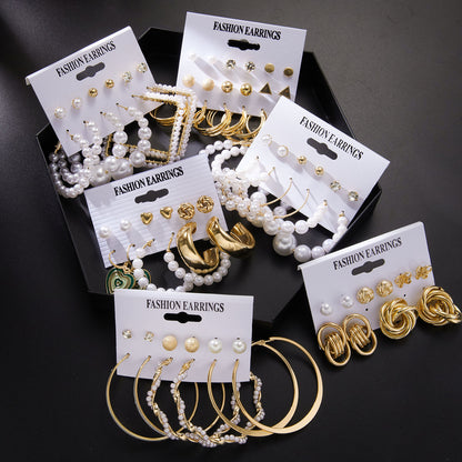 6 Pairs Heart Butterfly Drop Earrings Set Big Circle Piercings Earrings Jewelry for Women Imitation Pearl Hoop Cute Ear Buckle