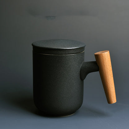 Ceramic Mark Cup With Lid Large Capacity Water Cup With Wooden Handle