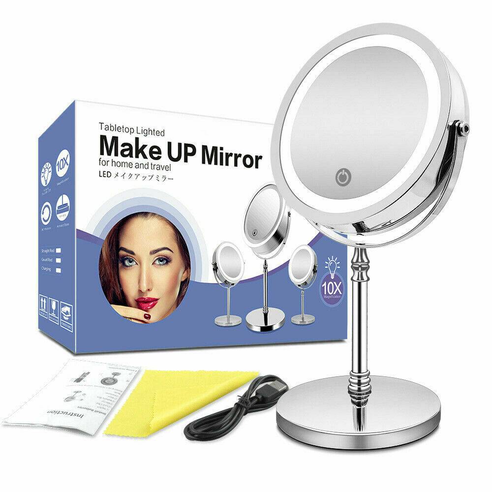 Touch 10X Magnifying Makeup Mirror LED Lighted Dual Side Vanity Cosmetic Mirror